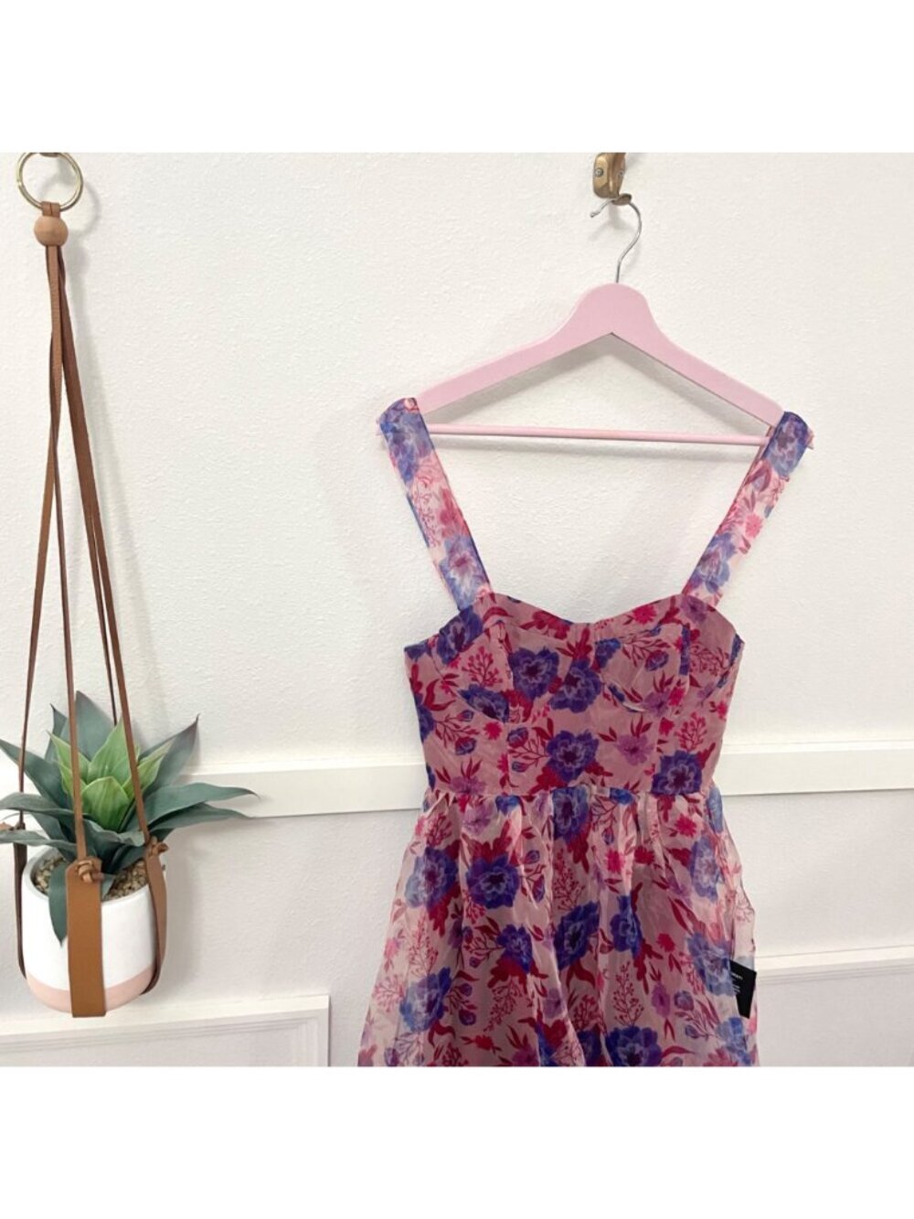 NWT Lulus Delightful Look Magenta Floral Print Bustier Midi Skater Dress Size S - Picture 2 of 9